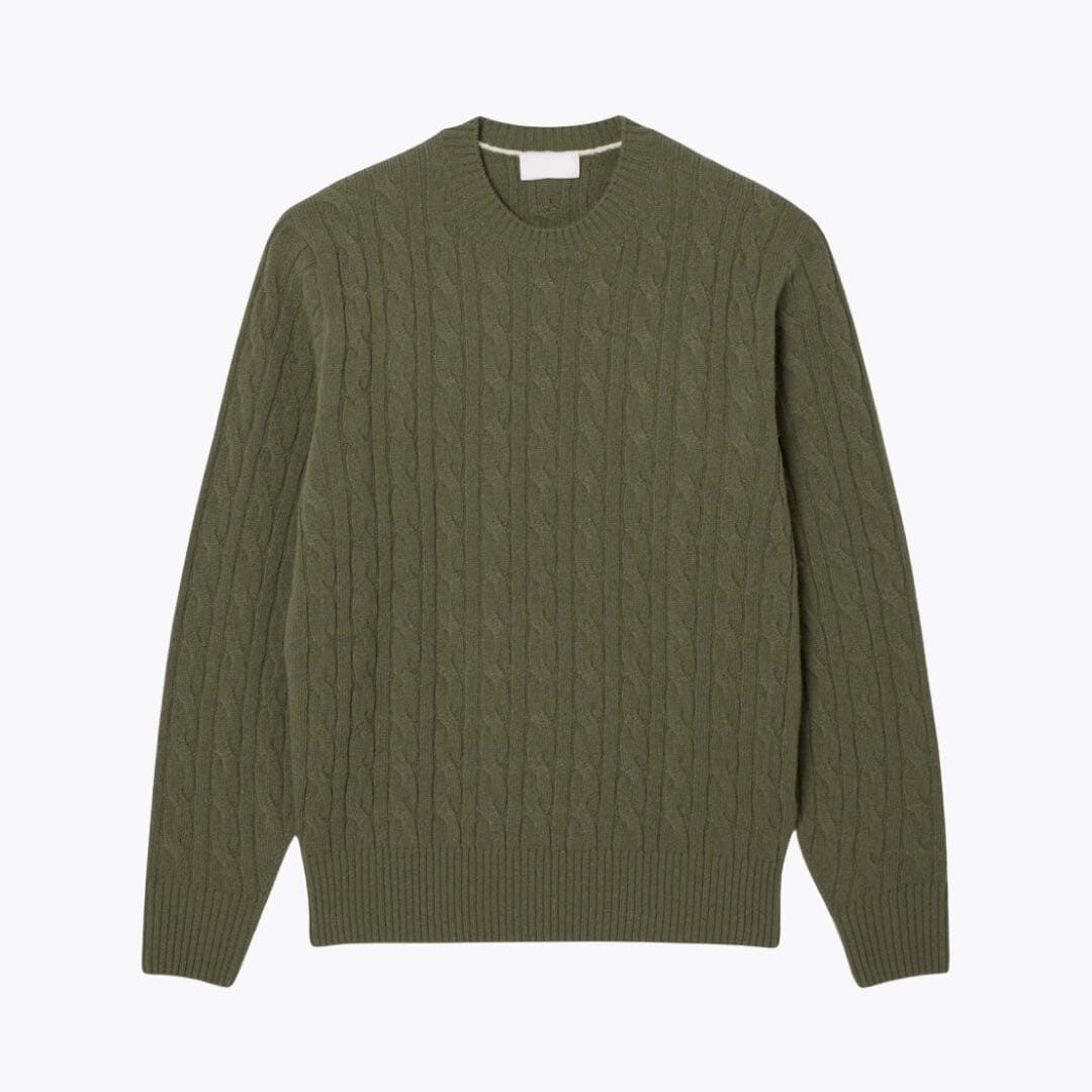 Zopfstrickpullover aus kardierter Wolle mit Rundhalsausschnitt