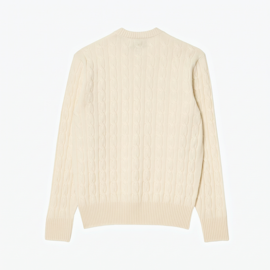Zopfstrickpullover aus Streichwolle mit Rundhalsausschnitt