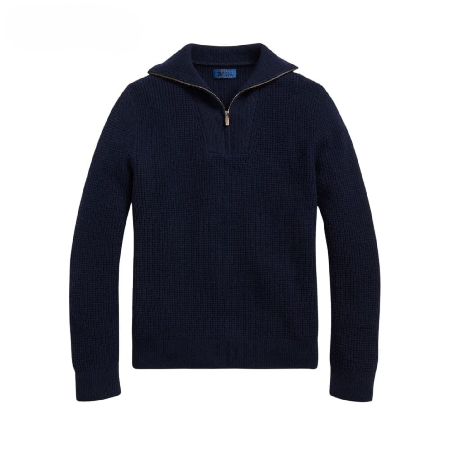 Waffelstrick-Pullover aus Wolle und Baumwolle mit kurzem Reißverschluss