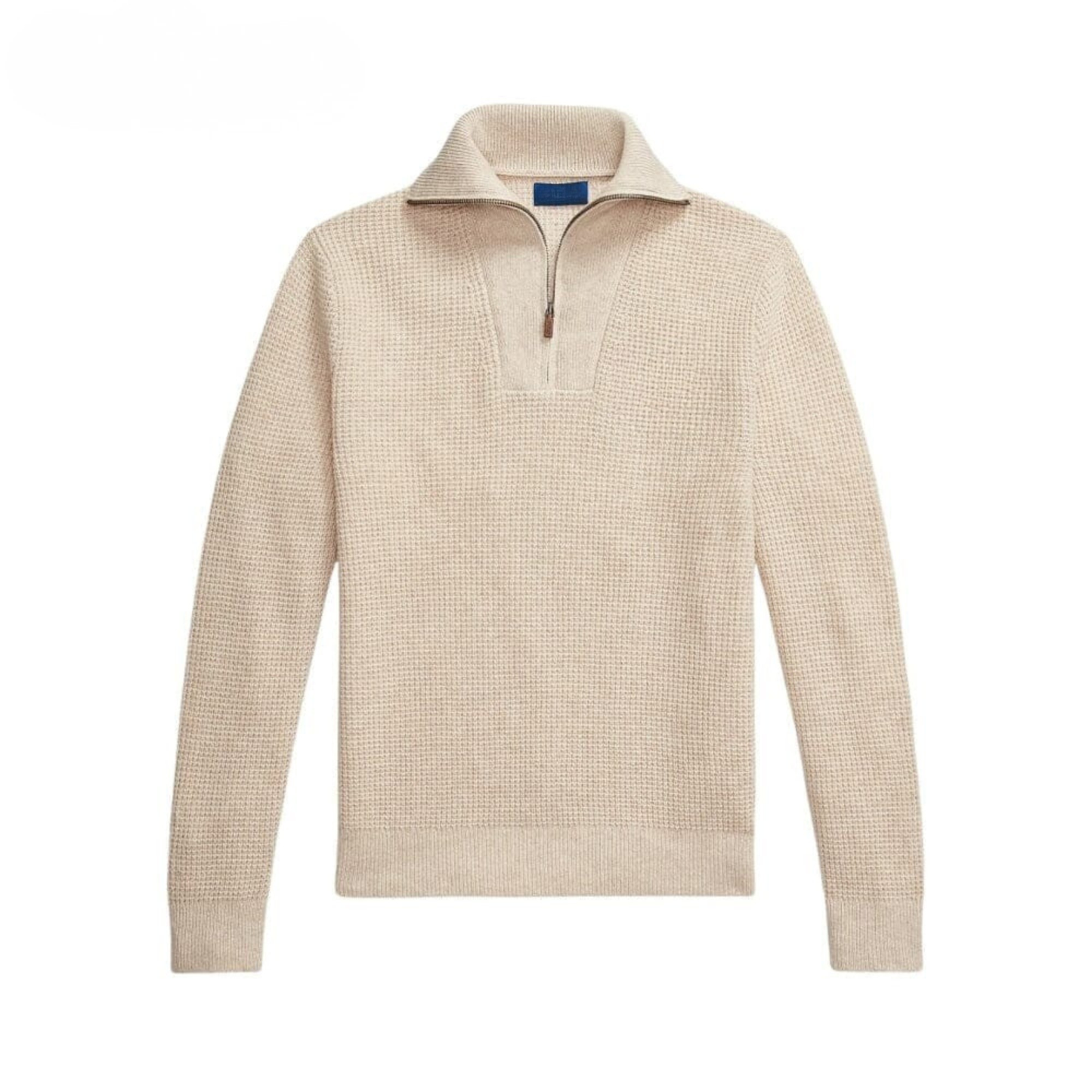 Waffelstrick-Pullover aus Wolle und Baumwolle mit kurzem Reißverschluss