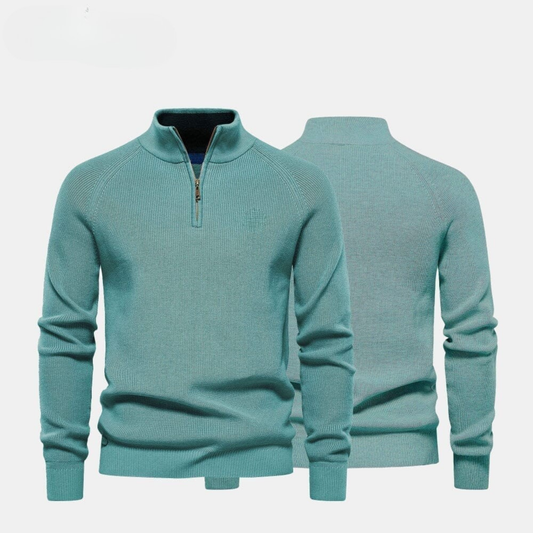 Woll-Zopfstrickpullover mit Reißverschluss