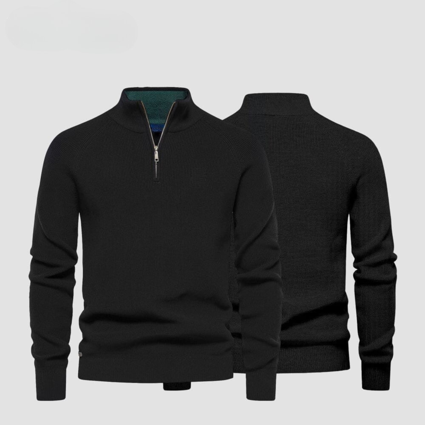 Woll-Zopfstrickpullover mit Reißverschluss