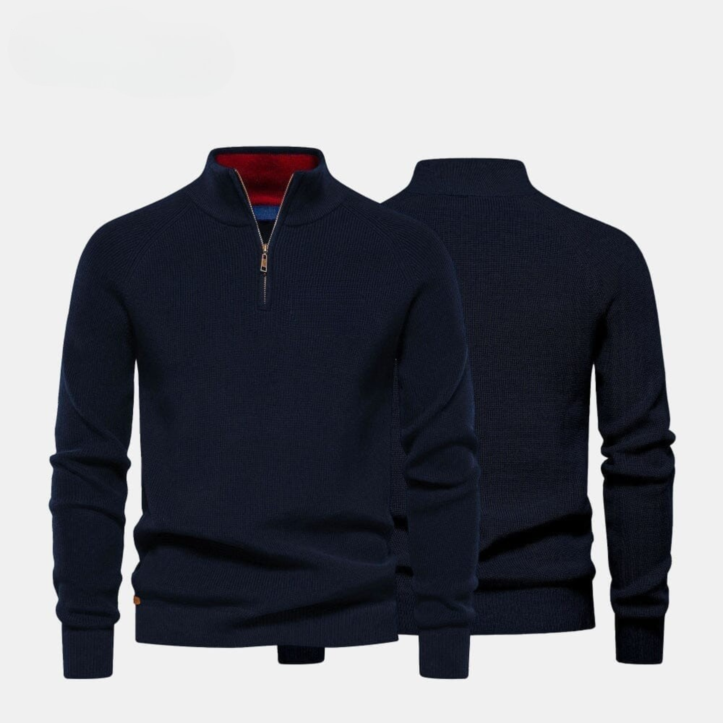 Woll-Zopfstrickpullover mit Reißverschluss