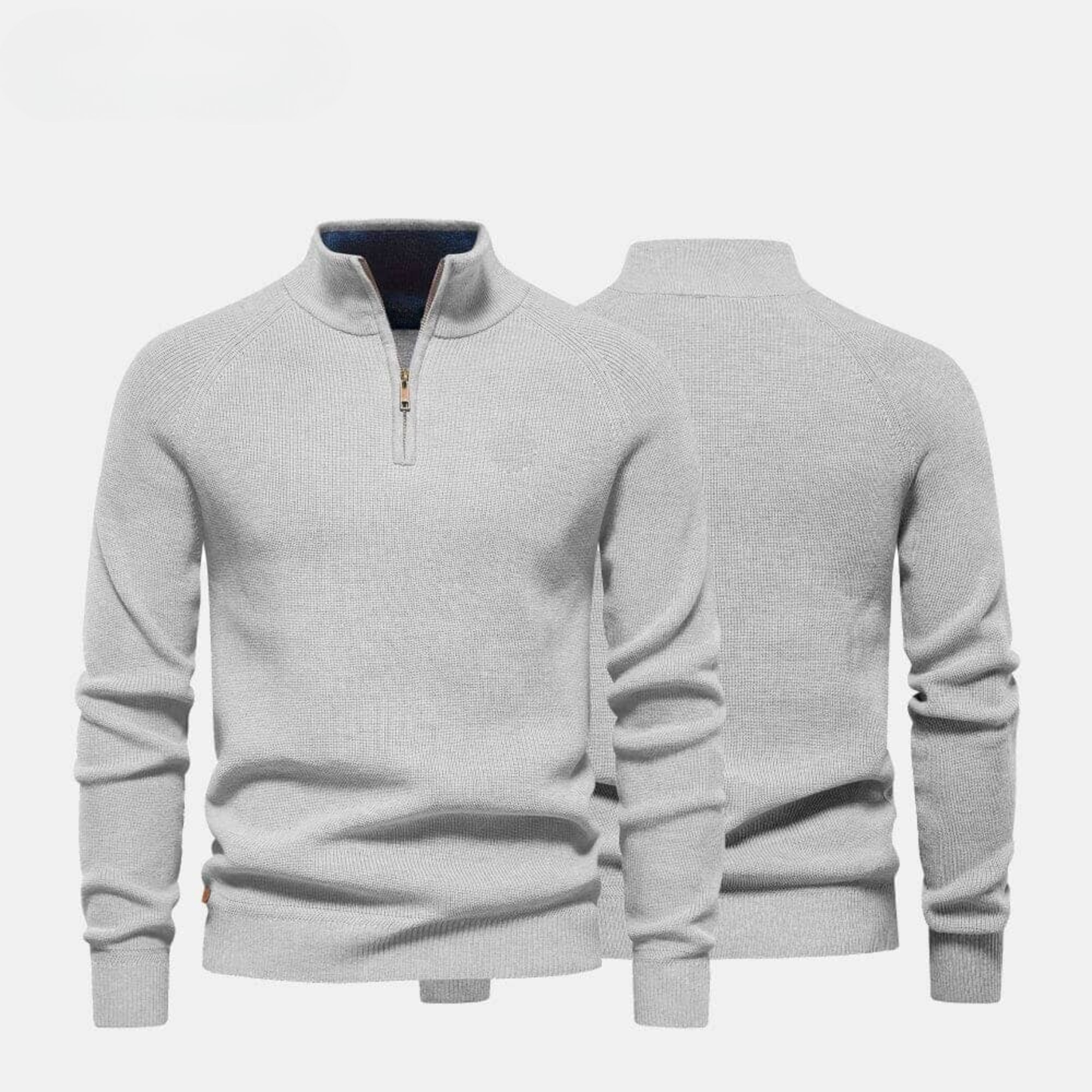 Woll-Zopfstrickpullover mit Reißverschluss