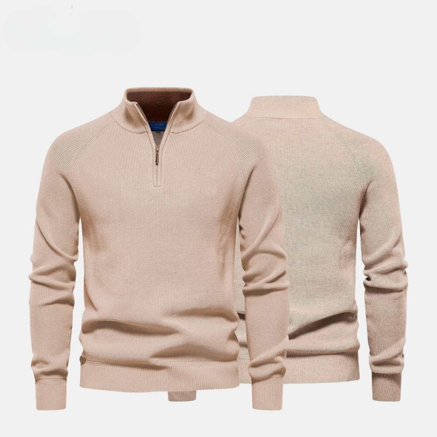 Woll-Zopfstrickpullover mit Reißverschluss