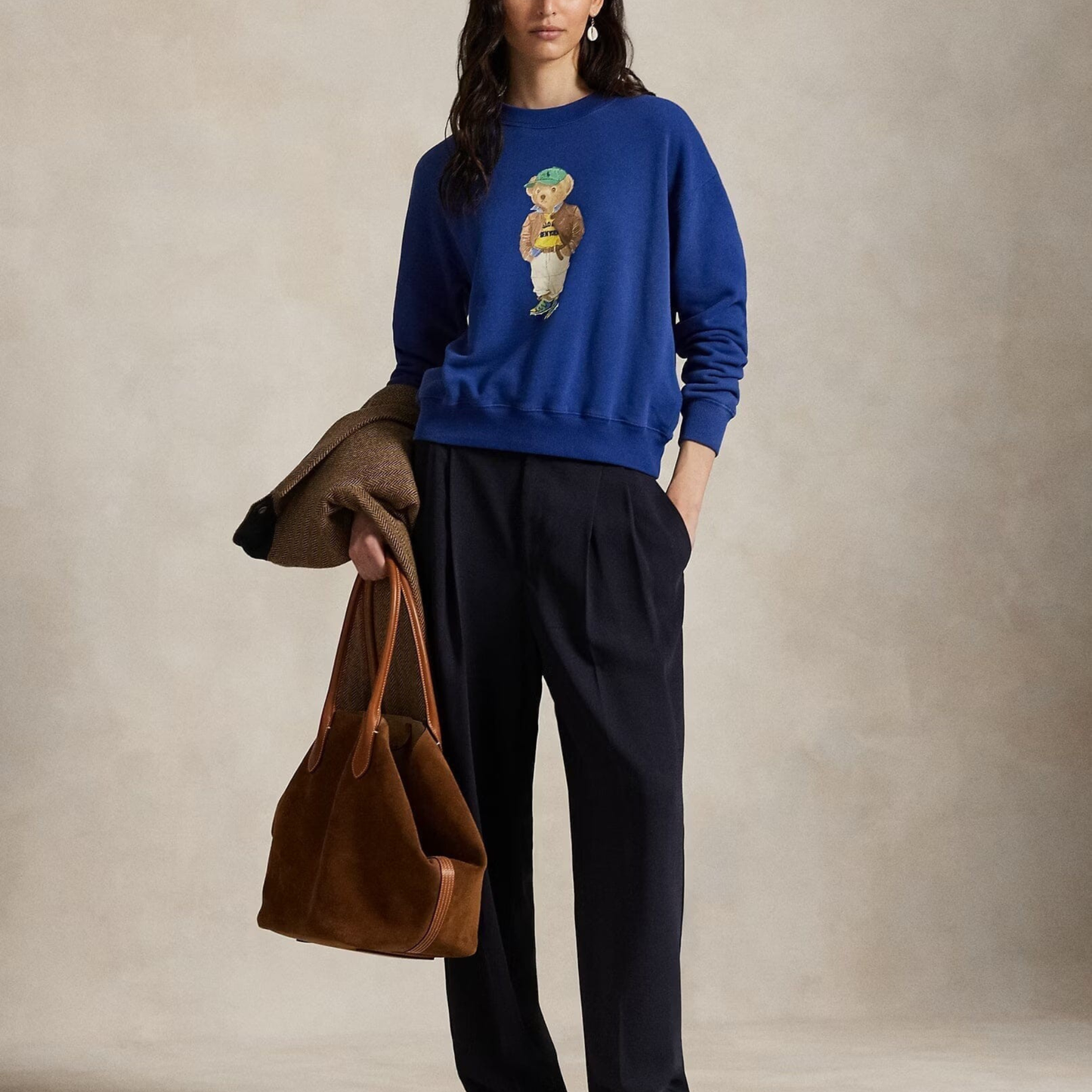 Leichtes Bear Fleece-Sweatshirt mit Rundhalsausschnitt