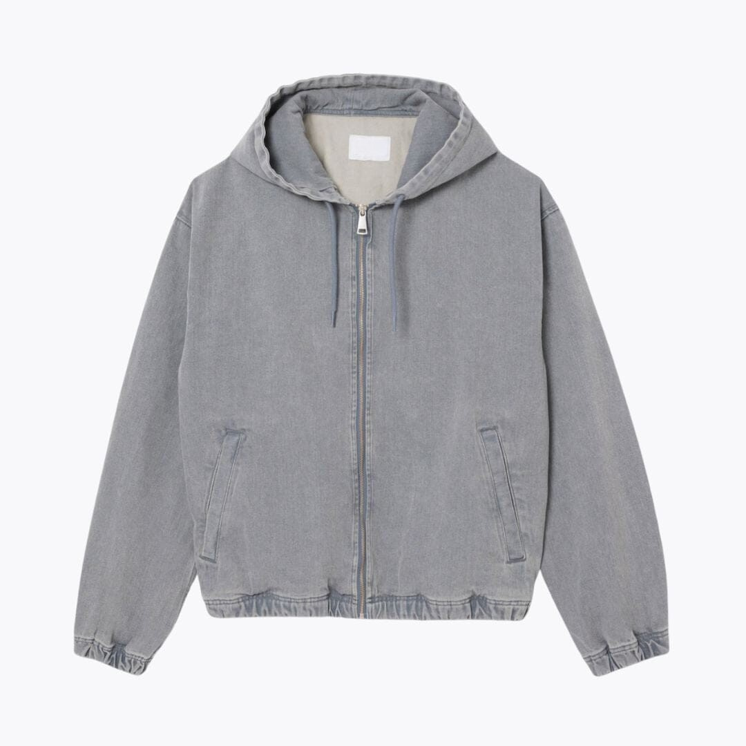 Denim-Kapuzenjacke mit ausgewaschenem Effekt
