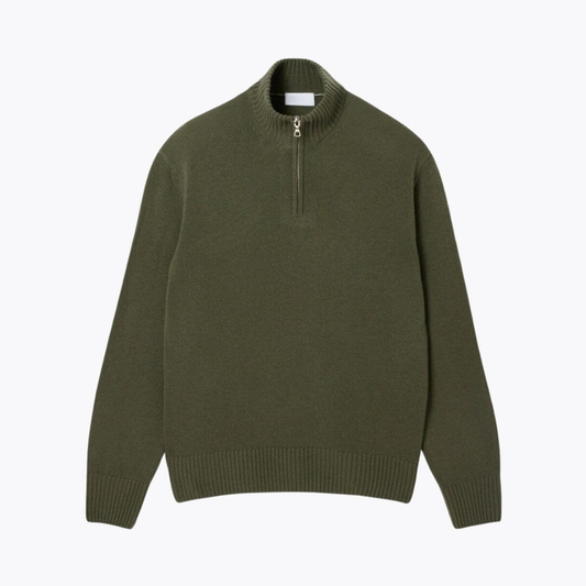 Pullover aus karierter Wolle mit Reißverschluss und hohem Kragen