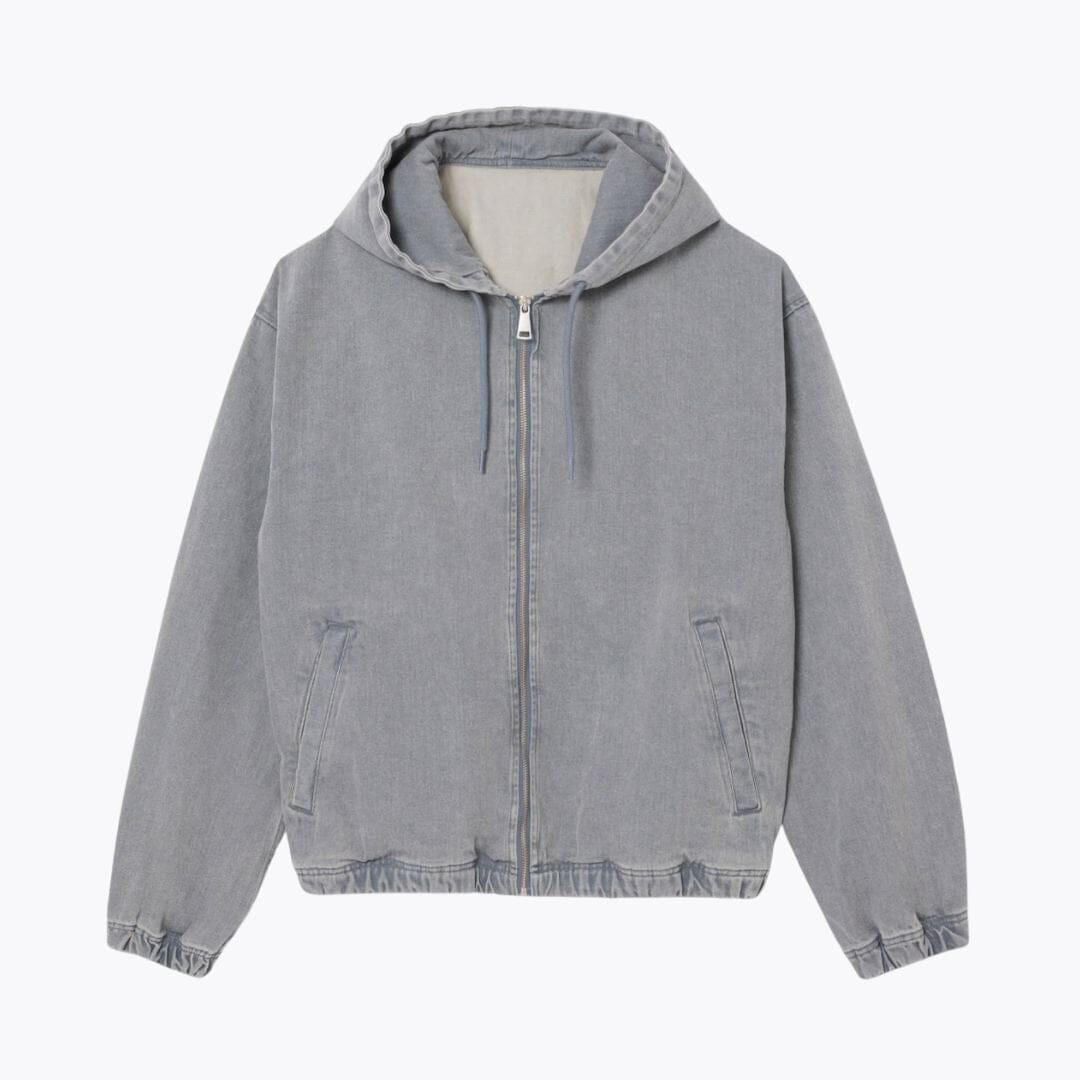 Jeansjacke im Used-Look mit Kapuze
