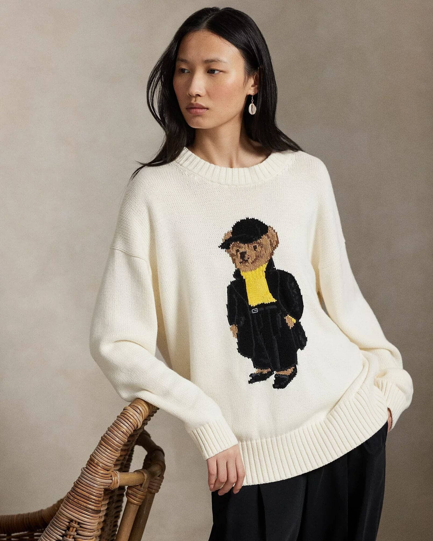 Bear Baumwollpullover mit Rundhalsausschnitt