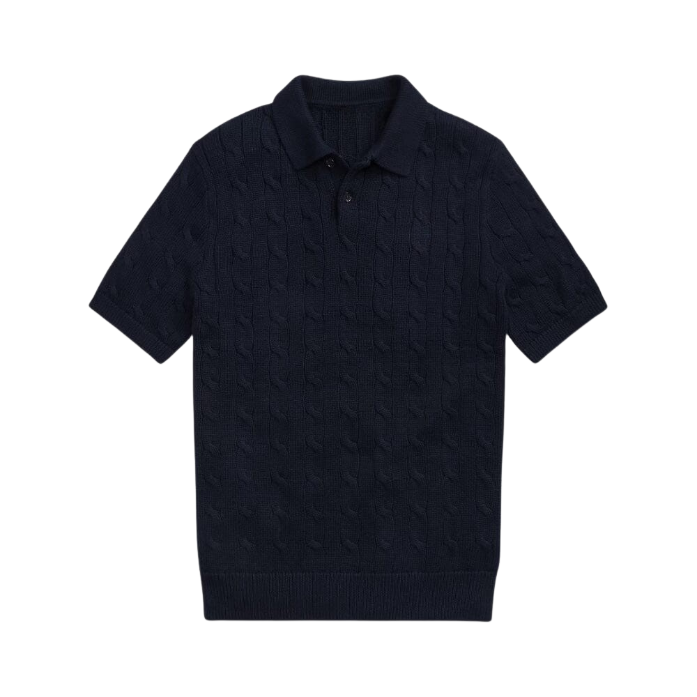 Baumwoll-Zopfstrickpullover mit Polokragen