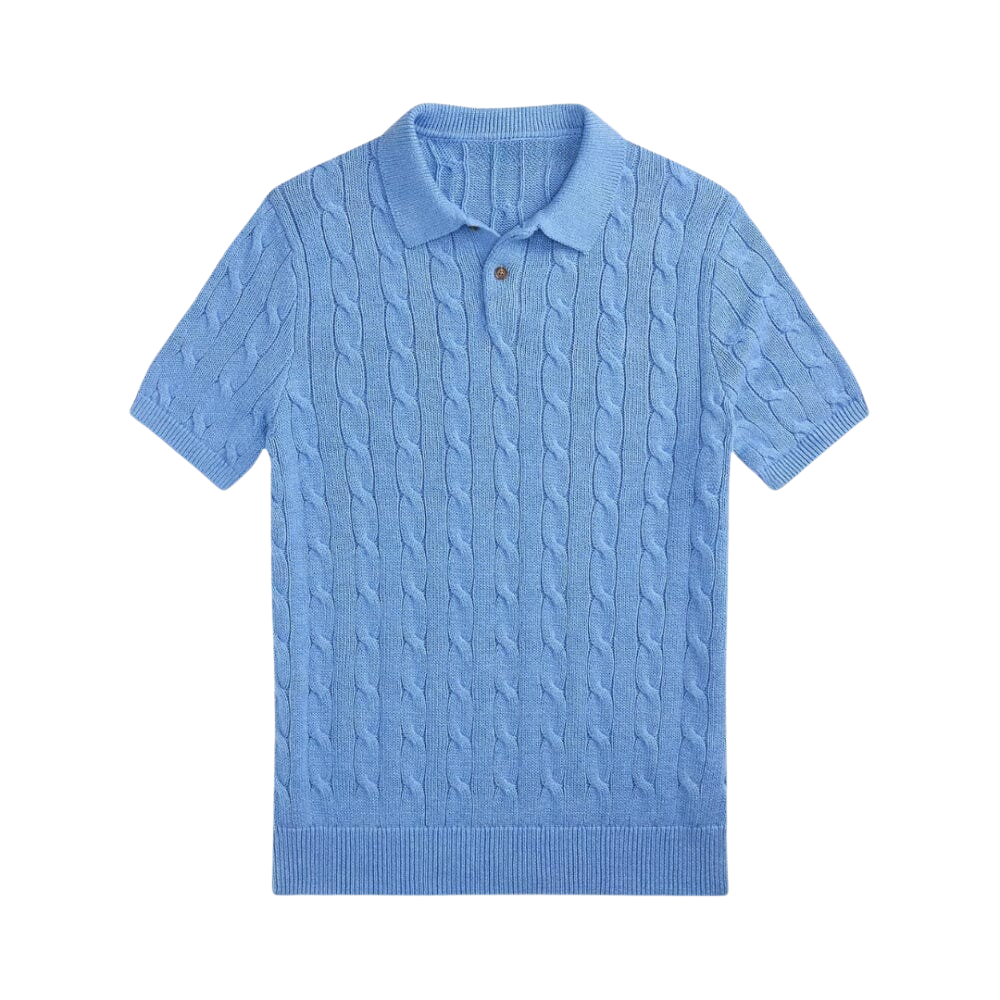 Baumwoll-Zopfstrickpullover mit Polokragen