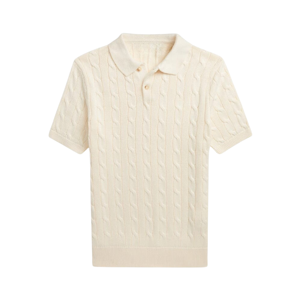 Baumwoll-Zopfstrickpullover mit Polokragen