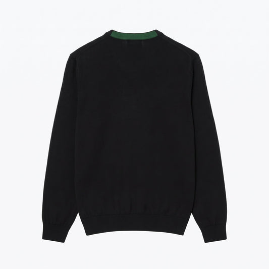 Einfarbiger Baumwollpullover mit V-Ausschnitt