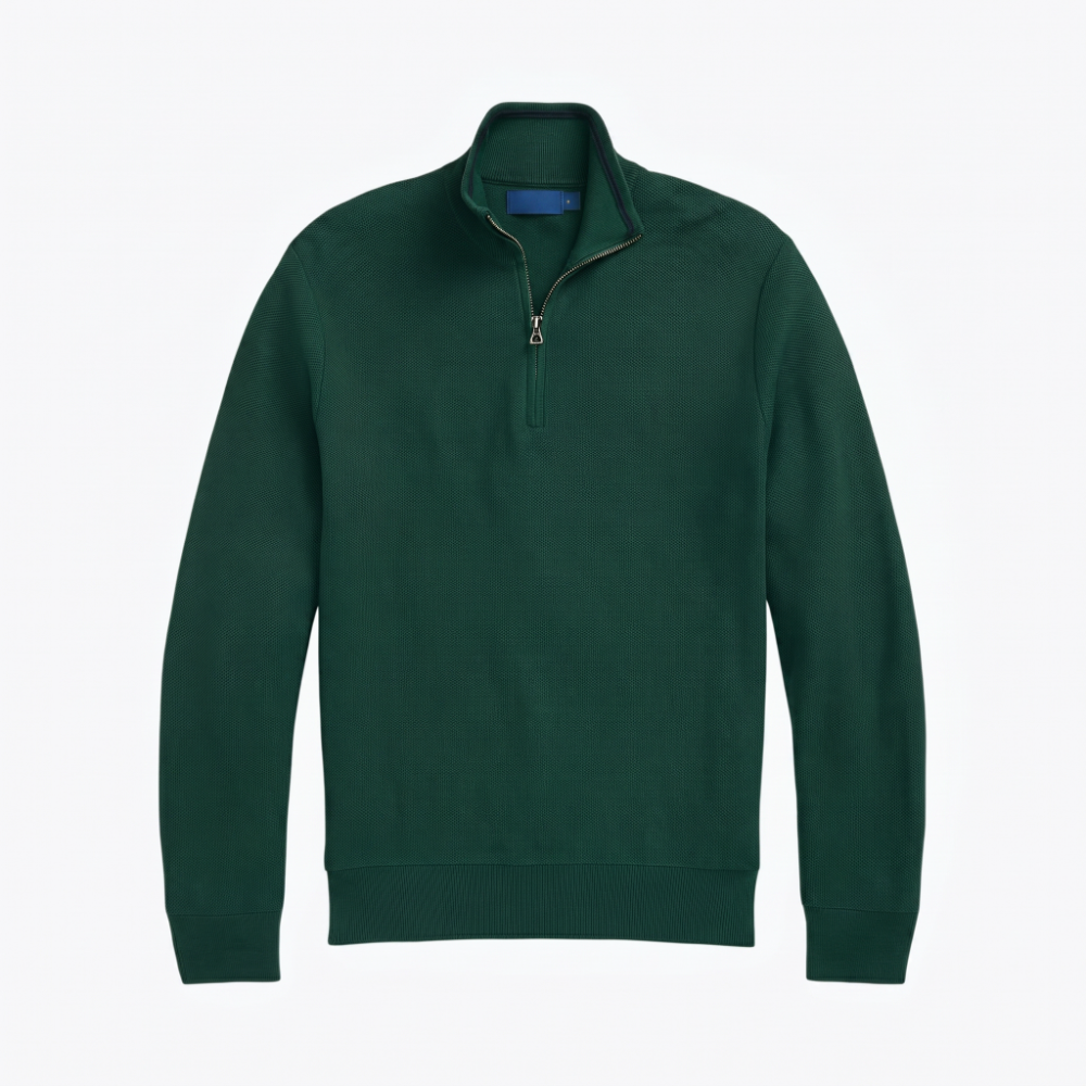 Baumwollpullover in Mesh-Strick mit kurzem Reißverschluss