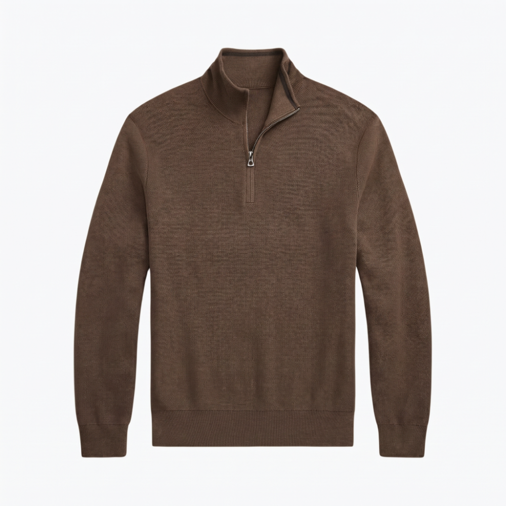 Baumwollpullover in Mesh-Strick mit kurzem Reißverschluss