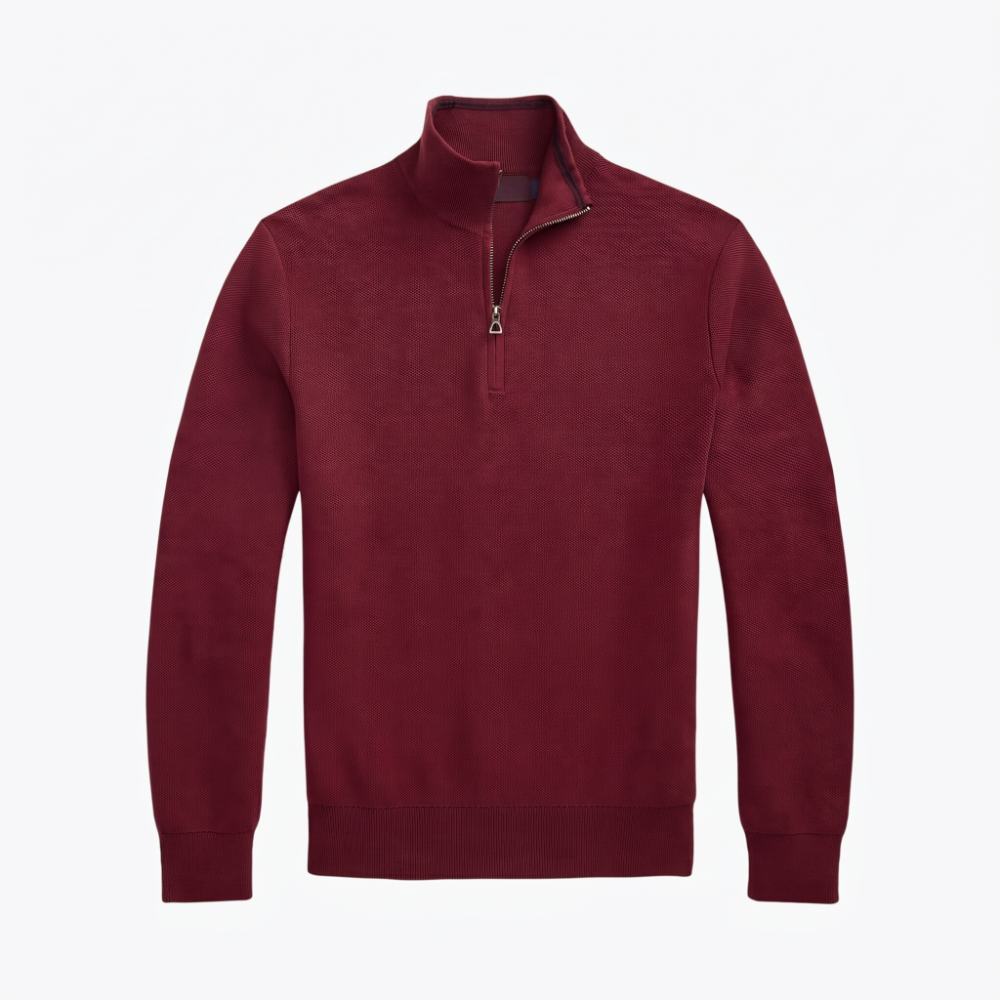 Baumwollpullover in Mesh-Strick mit kurzem Reißverschluss
