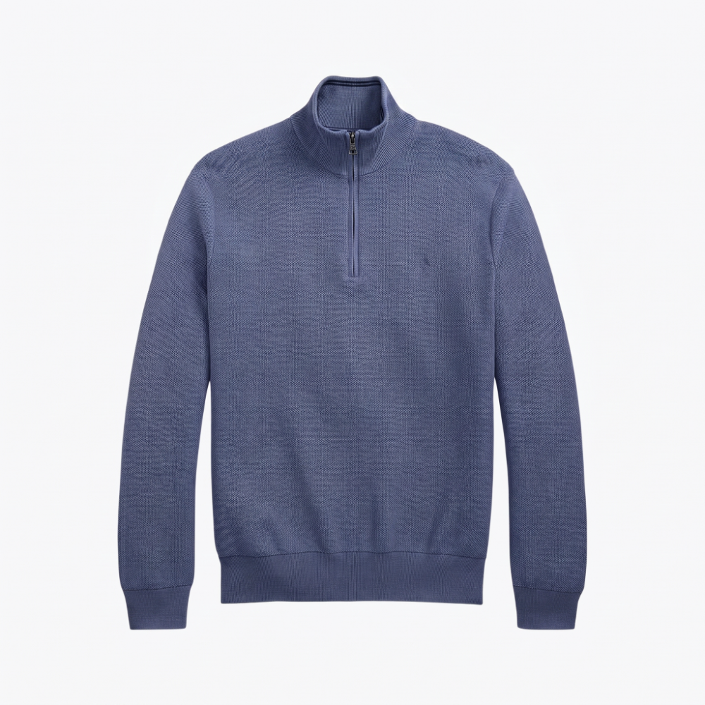 Baumwollpullover in Mesh-Strick mit kurzem Reißverschluss
