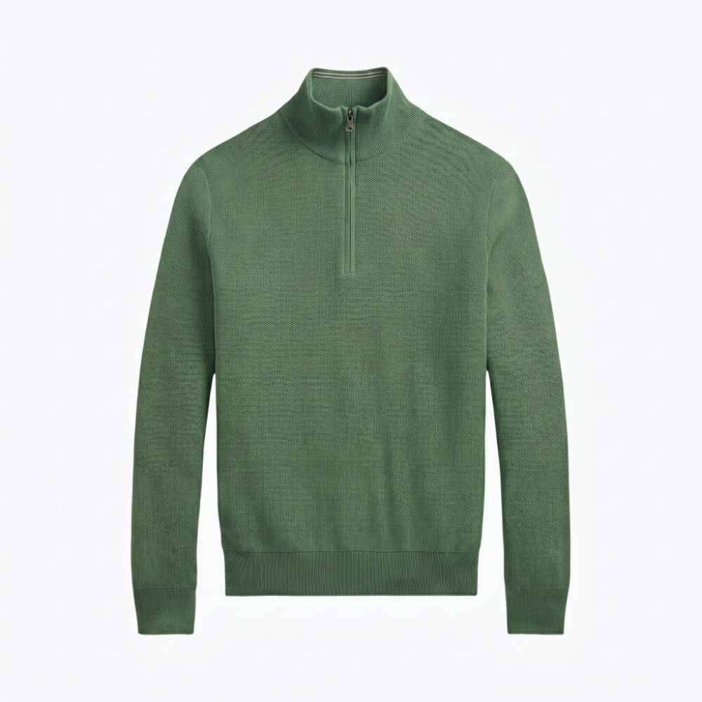 Baumwollpullover in Mesh-Strick mit kurzem Reißverschluss