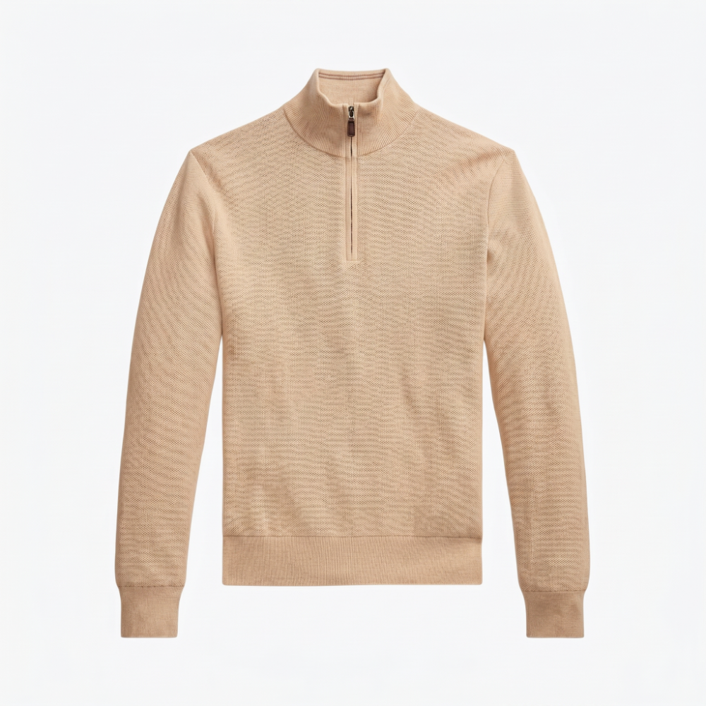 Baumwollpullover in Mesh-Strick mit kurzem Reißverschluss